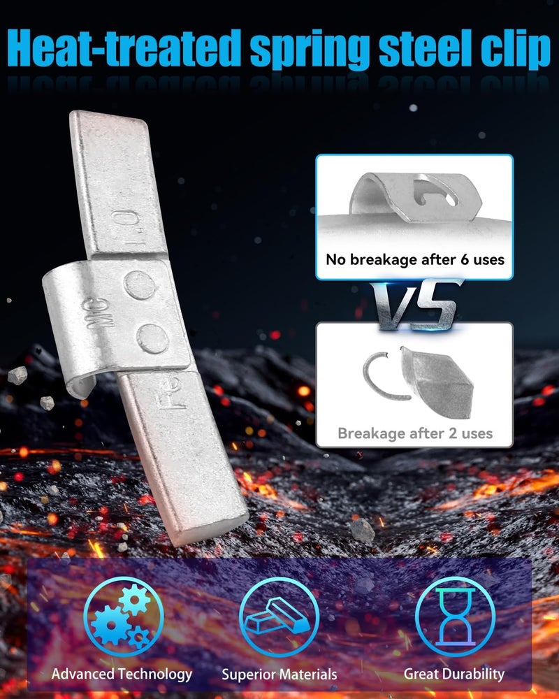 EZISOE MC-Series Clip on Wheel Weights Assortment, Wheel Weights 0.25OZ/0.5OZ/0.75OZ/1.0OZ, 25PCS/Style, Total 100Pcs/ Box - Image 2